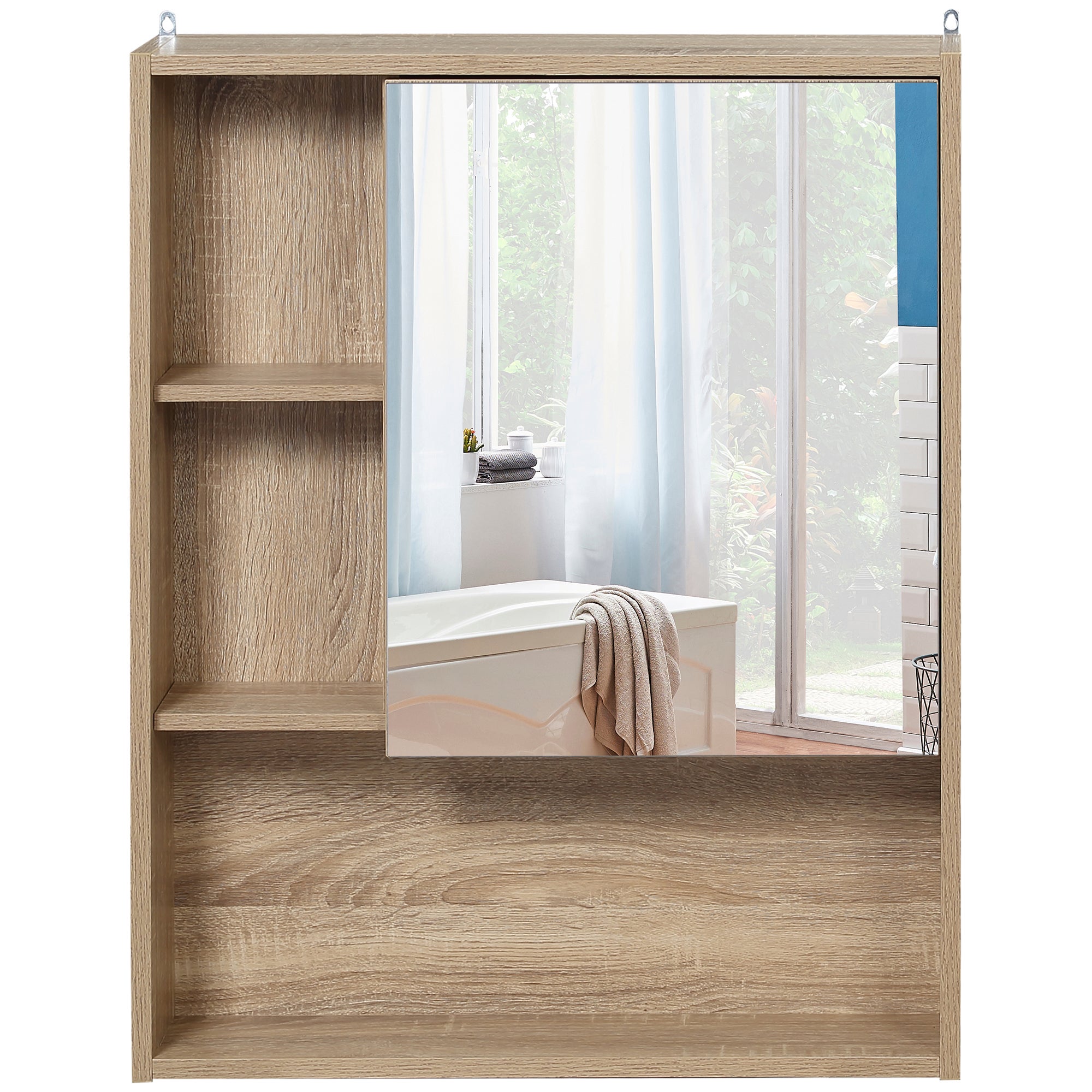 Armoire Murale avec miroir pour salle de bain Meuble de Rangement suspendu Couleur Bois de chêne dim. 60Lx15lxH76cm - 2