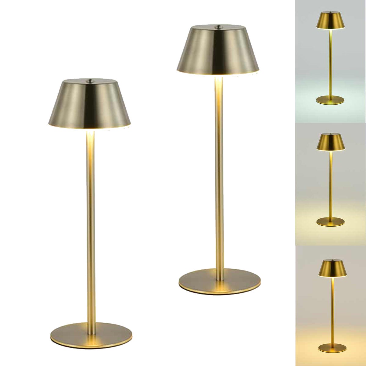 Zestaw 2 lamp stołowych bezprzewodowych, lampa stołowa ze ściemnianiem ciągłym 3 kolory, dotykowa lampka nocna, kolor nikiel piaskowy