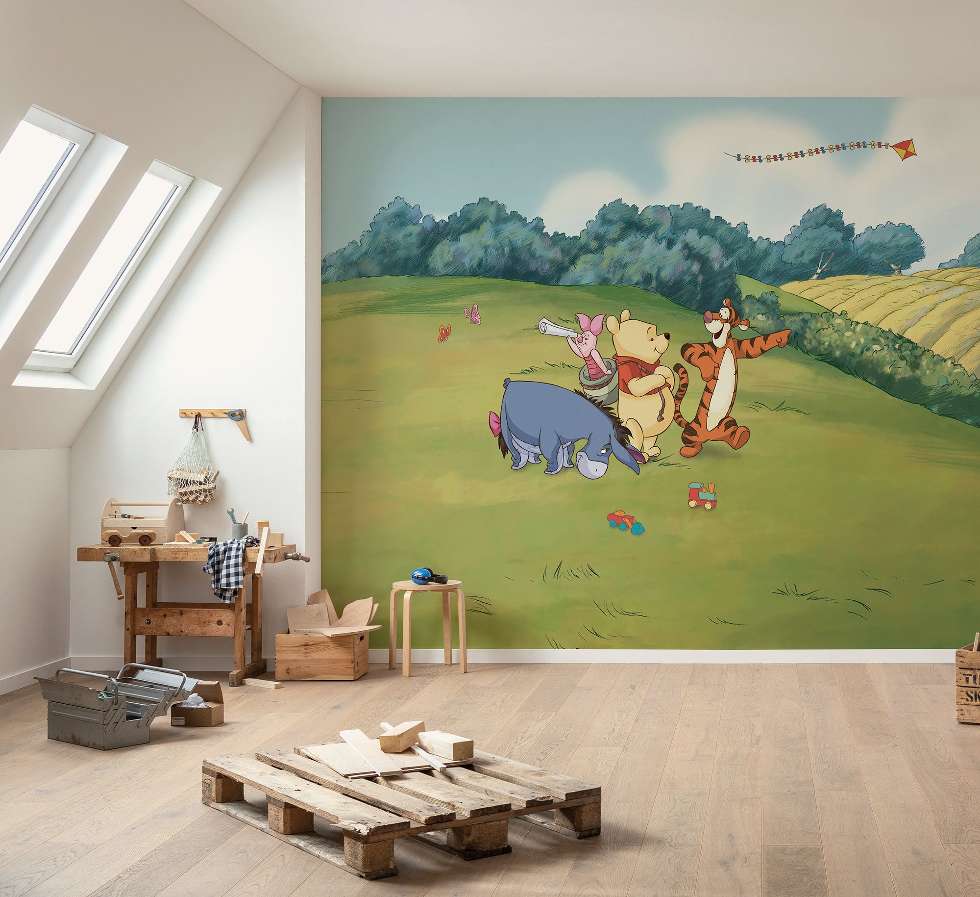 Papel pintado no tejido panorámico de komar - disney winnie the pooh adventure - talla: 300 x 250 cm