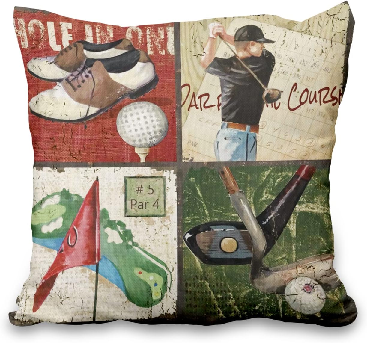 Lot de 4 housses de coussin de golf, 45 x 45 cm, housses de coussin carrées en lin noir pour canapé, salon, chambre, décoration intérieure. - 5