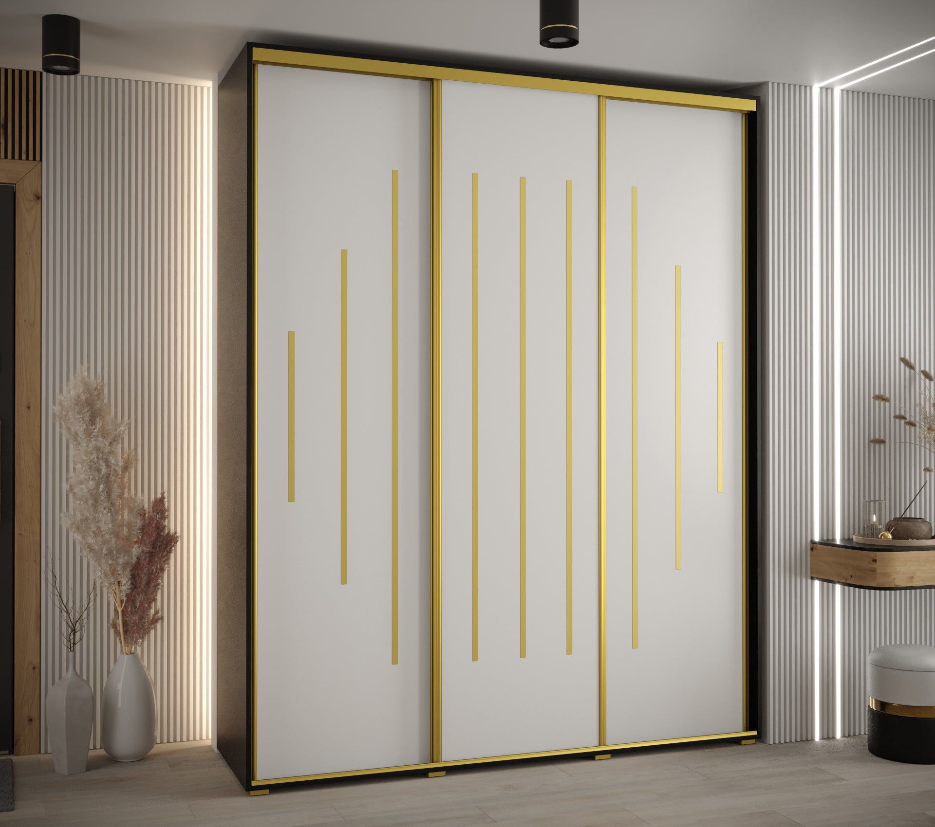 Szafa przesuwna wysoka Davos 12 200 x 45 x 235,2 cm czarny + biały + u. złoty - Abiks Meble - 2