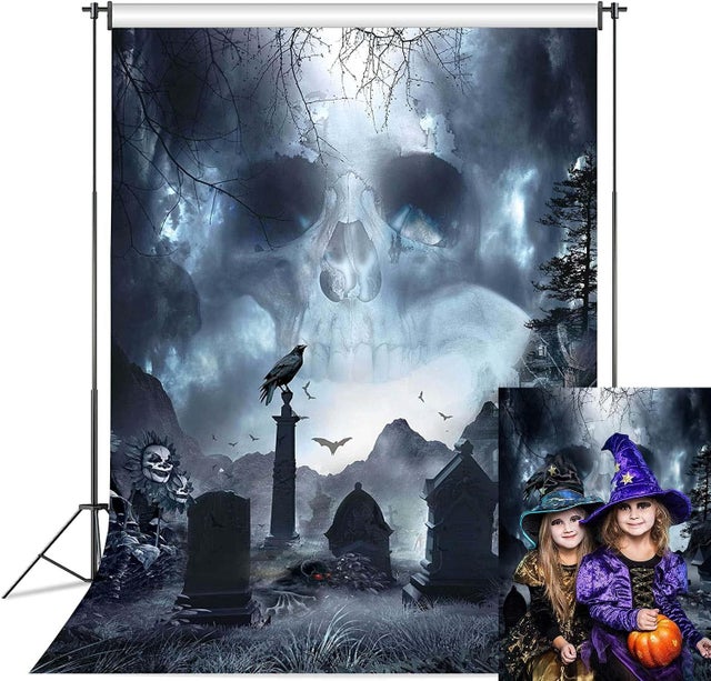 Fondo fotográfico de Halloween de 1,5 x 2,1 m (5 x 7 pies) con fantasmas, calaveras, cementerio oscuro y embrujado, ideal para fiestas infantiles.