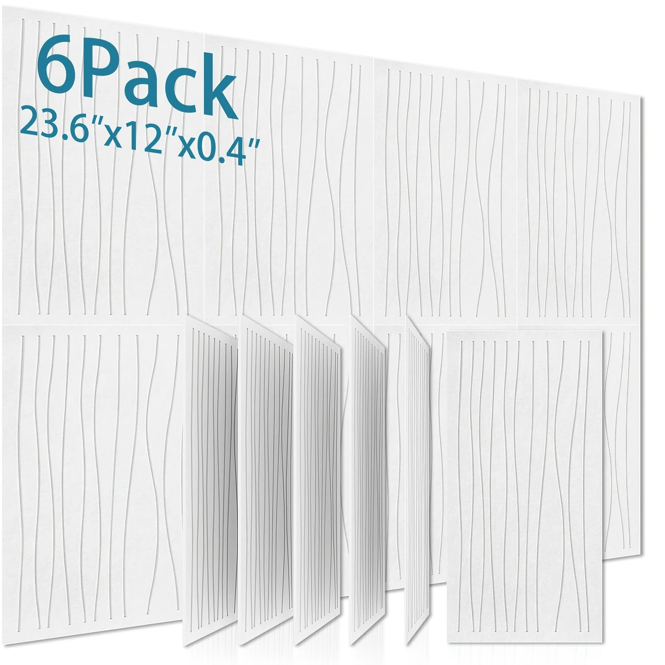 Zestaw 6 samoprzylepnych paneli akustycznych, poliestrowe panele izolacyjne, panele ścienne dźwiękochłonne o wysokiej gęstości, 60 x 30 x 1 cm, białe