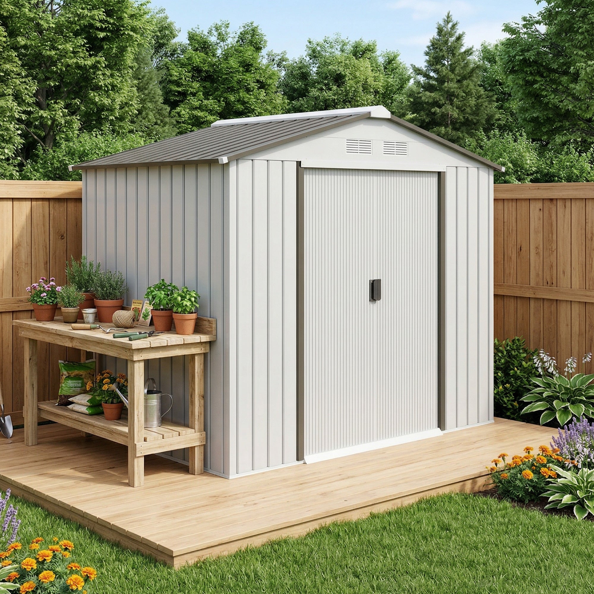 Caseta de Jardín Outsunny Acero Galvanizado Plata 213x130x185 cm - 2