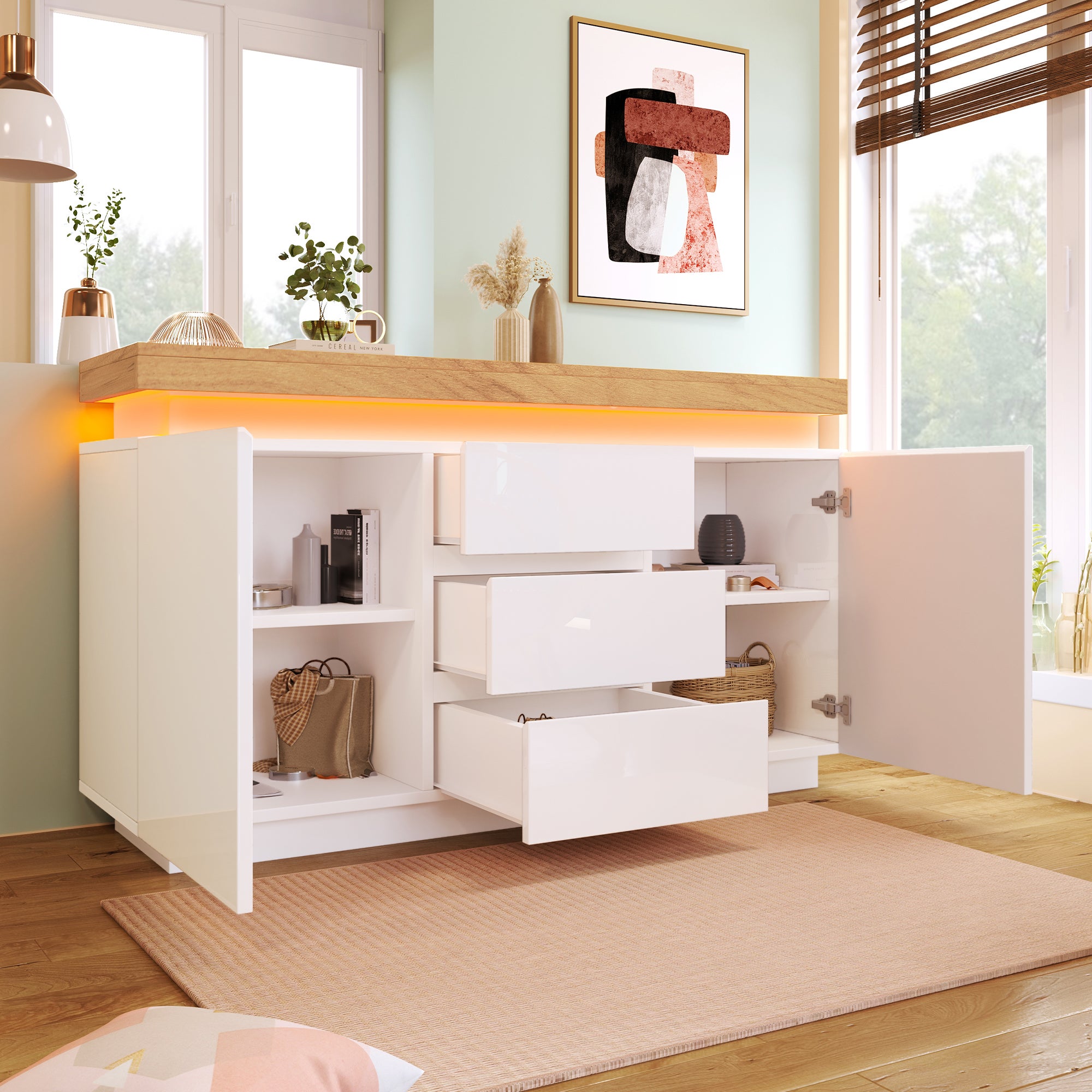 Commode à 2 Portes Avec Vitrine En Panneau De Particules Pieds En Pin Faade En Verre Marron Clair Albany  D237a647 71ad 58a3 A012 086c475230a5