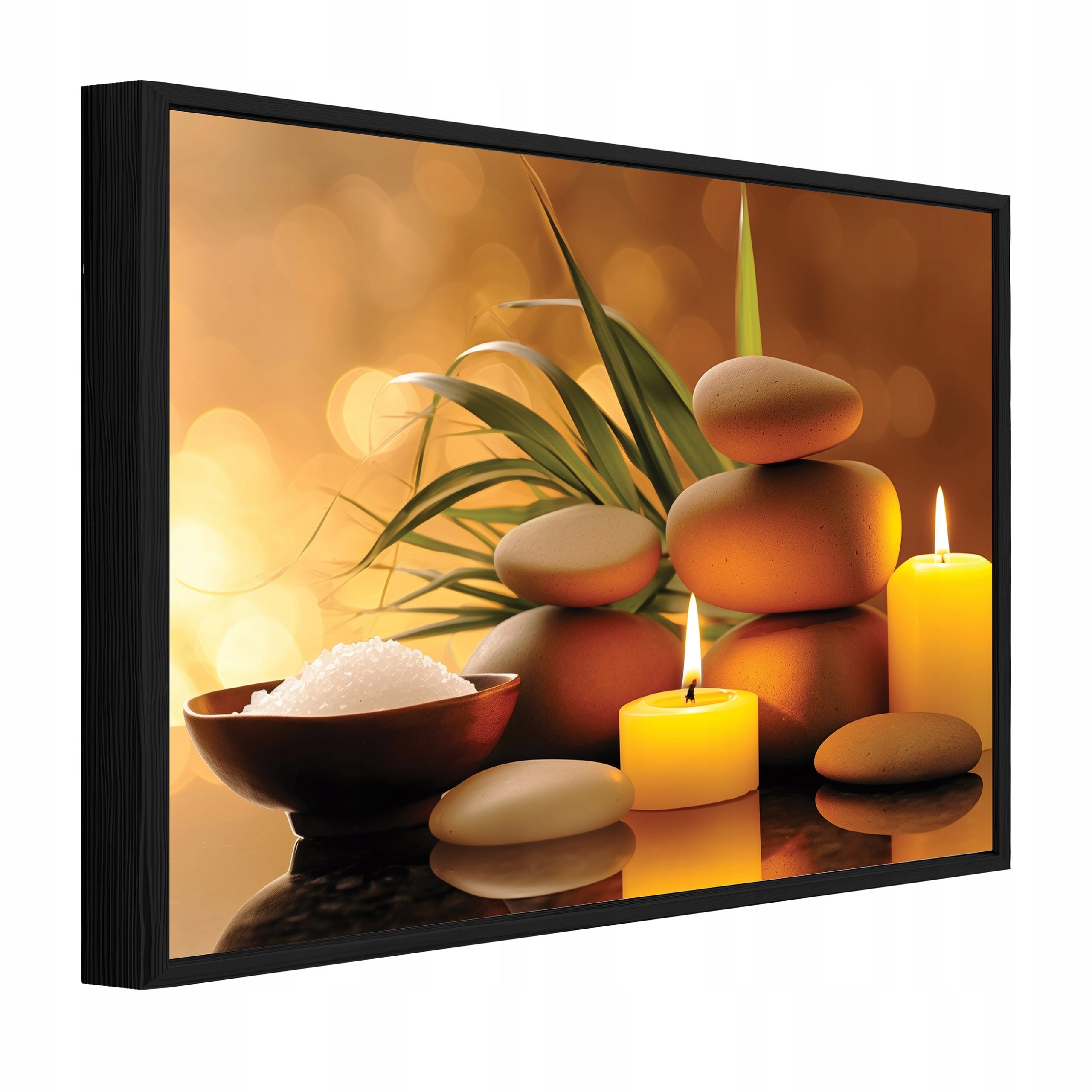 Tablou Canvas Spa maro pietre Tablou decorativ Rama Neagra Living Bucatarie Tablouri de perete 90x60 cm