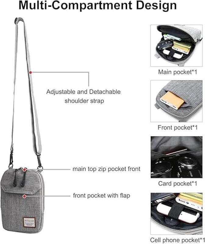 Petit sac bandoulière pour homme, mini sac à bandoulière, peut contenir un téléphone portable et un passeport, gris. - 4