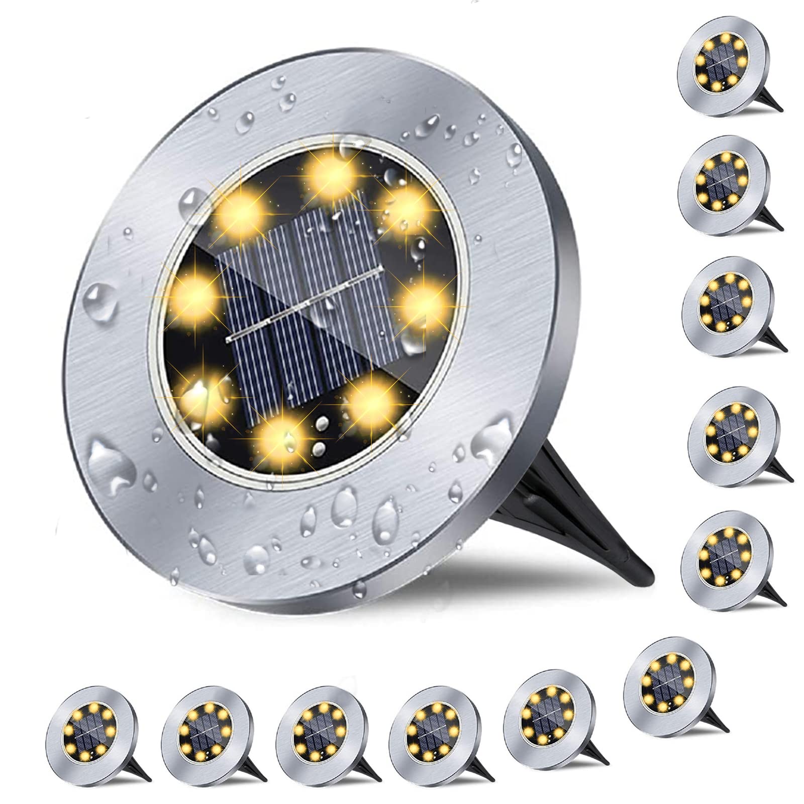 Zewnętrzna lampa solarna, 12 sztuk, 8 diod LED, wodoodporna lampa solarna do wbudowania, dekoracyjna do ogrodu, na ścieżkę, trawnik, patio, podwórko