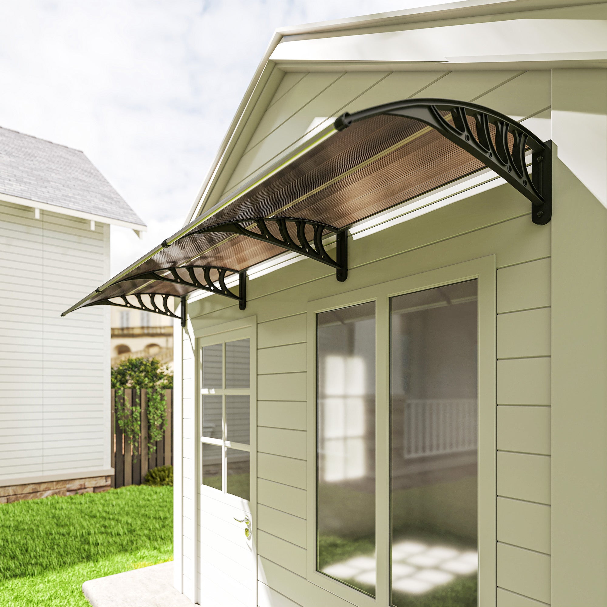 Marquesa exterior de policarbonato Outsunny 300x96x27 cm castanha - 5