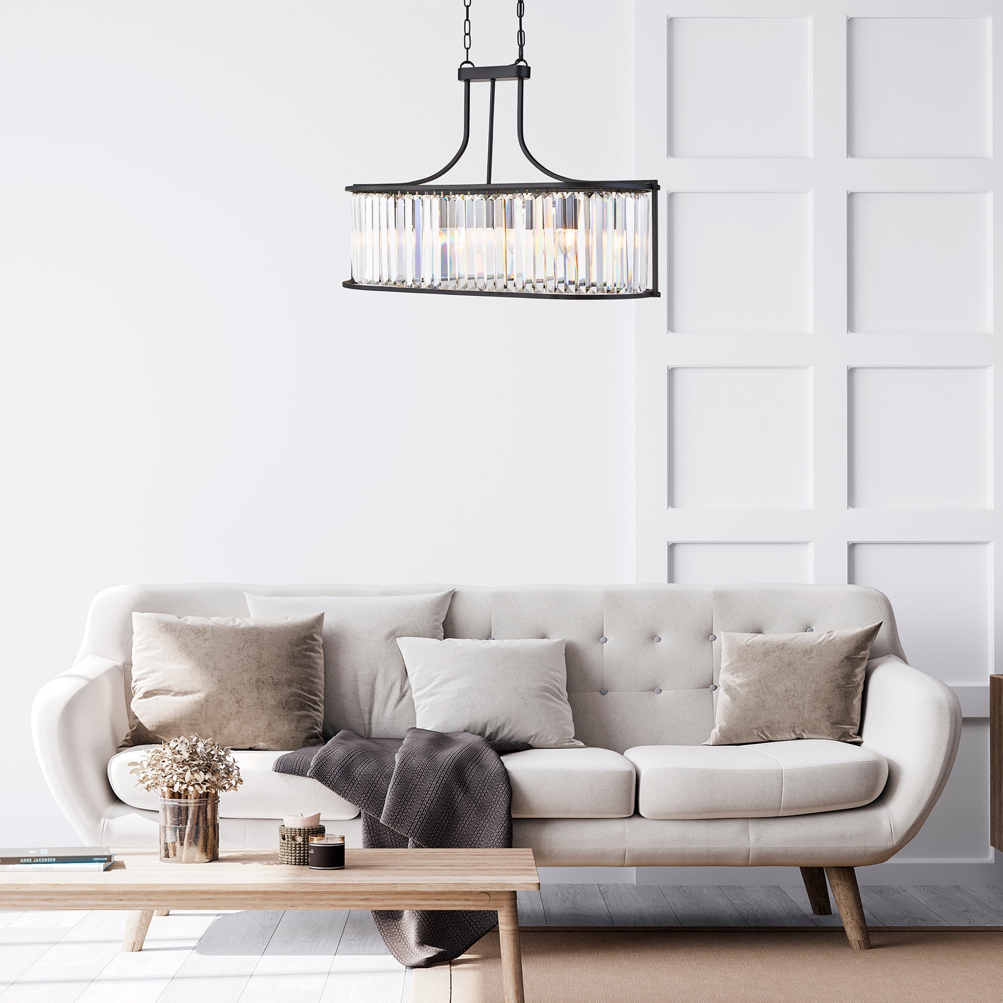 Suspension VICTORIA 5L Ovale métal noir mat, cristal clair E27 max 5x60w Longueur 78cm - 4