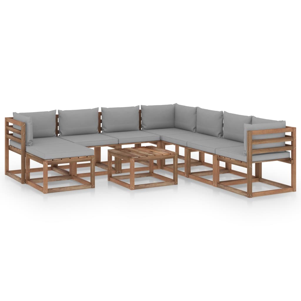 Set De Jardin De 9 Pièces Avec Des Coussins En Rotin Gris Et En Acacia Vidaxl 95945514 Set De Jardin De 9 Pièces Avec Des Coussins En Rotin Gris Et En Acacia Vidaxl 95945514