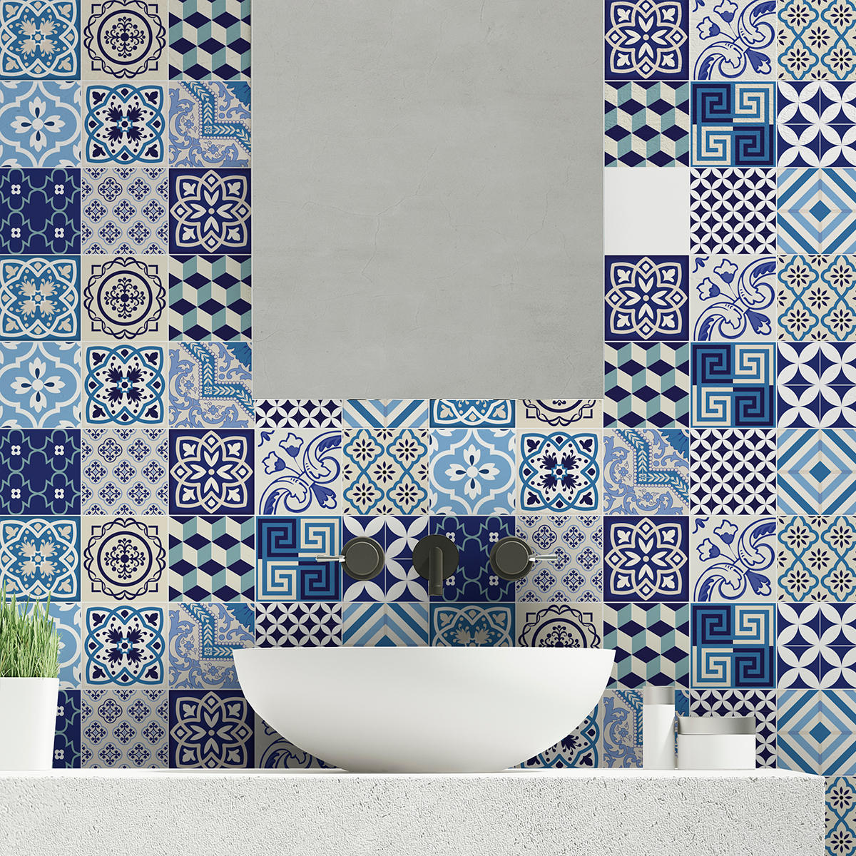 15 adhesivos azulejos vintage azul de azure - adhesivo de pared - revestimiento sticker mural decorativo - 15stickers15x15cm