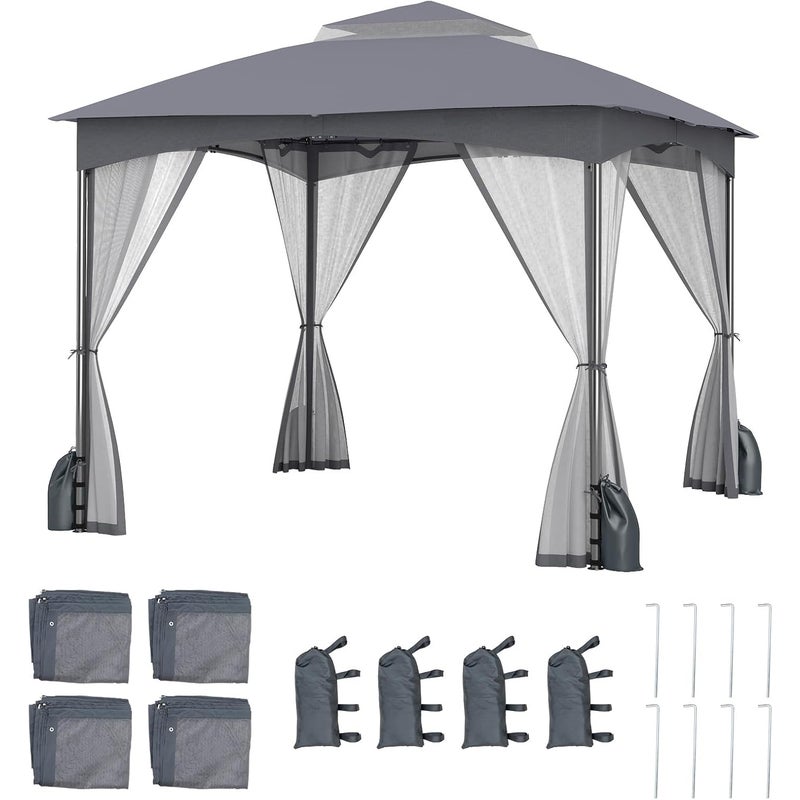 Altana Ogrodowa Zewnętrzna 3x3 m, Altana z Moskitierą, Namiot Imprezowy, Namiot Bankietowy, Metalowa Rama, Worki z Piaskiem, na Patio, Taras