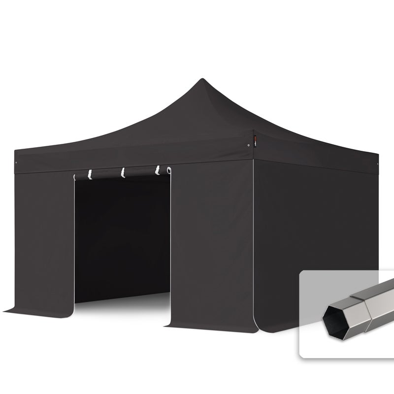 4x4 m Namiot Ekspresowy, PREMIUM Stal 40mm, ze ścianami bocznymi, bez okien, czarny