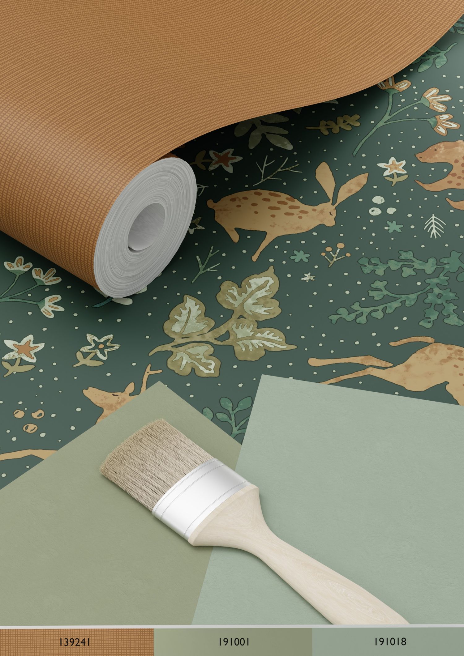 Papier peint forêt avec des animaux de la forêt vert foncé et beige - 53 cm x 10.05 m - ESTAhome - 6