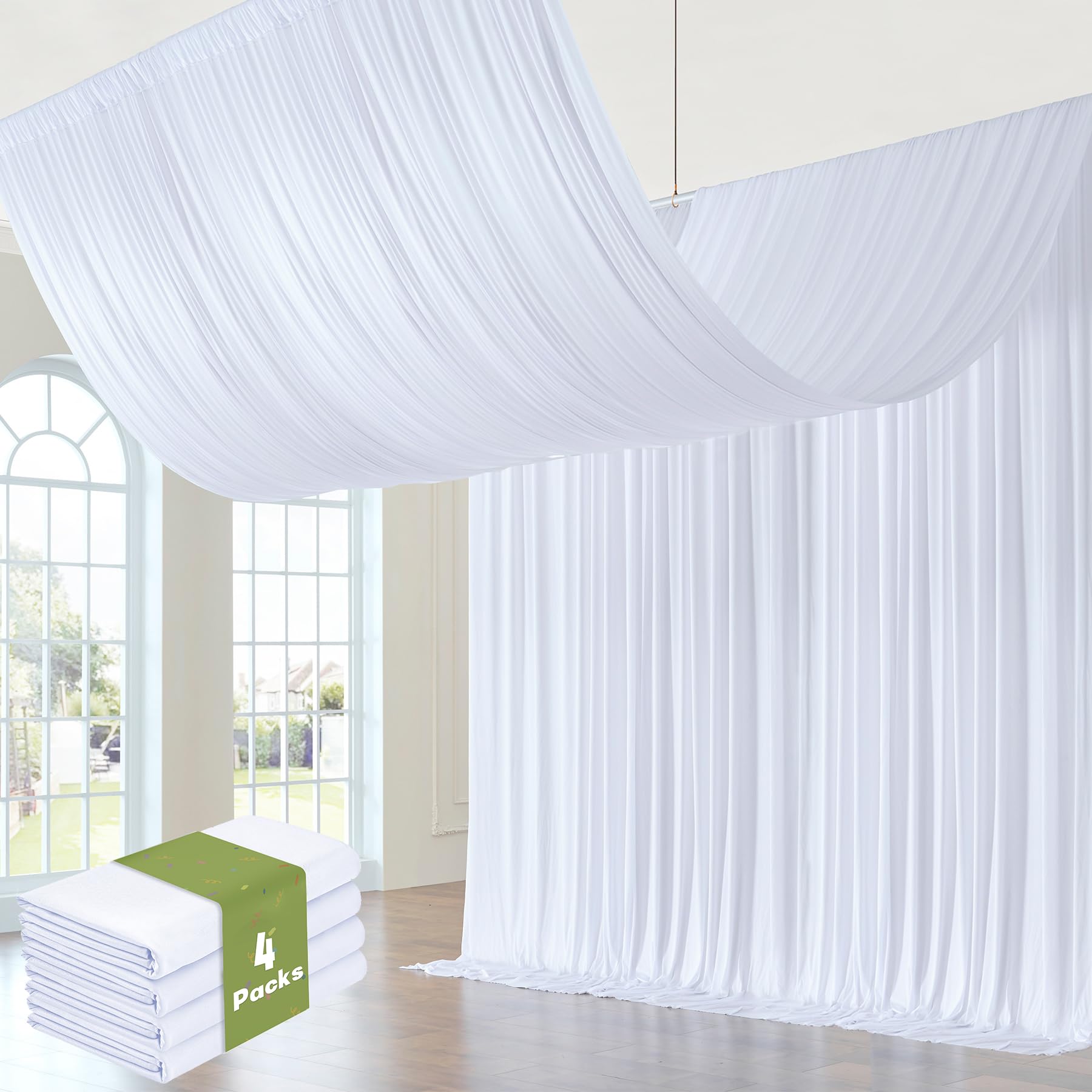 Kit Tende Da Soffitto Per Matrimoni | 6 Pannelli In Chiffon Bianco 1,5x4,6m Con Anelli E Catene - 5