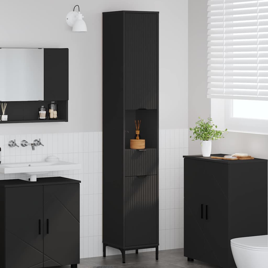Vidaxl Mueble De Baño Alto Con Cajón 31.5 X 33 X 190 Cm Negro , Leroy Merlin