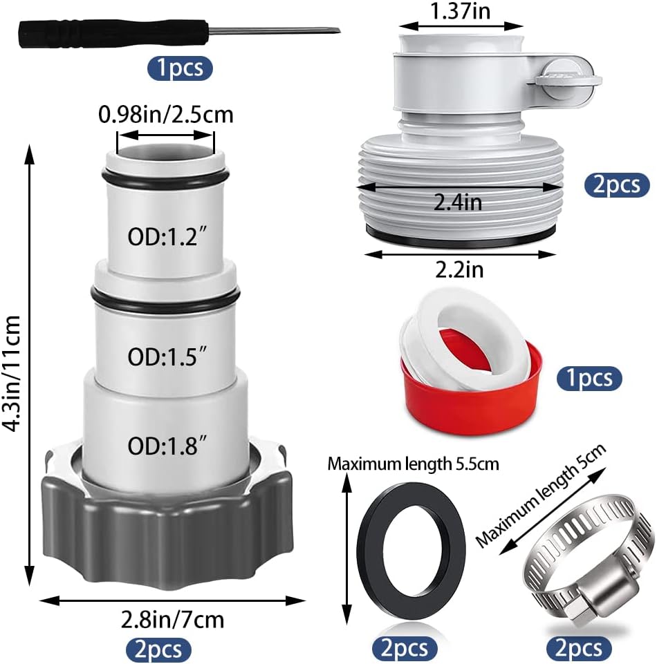 4 pièces, adaptateur de piscine Intex type A et B, adaptateur de tuyau de pompe, raccord de tuyau de piscine de 32 mm et 38 mm de diamètre - 2