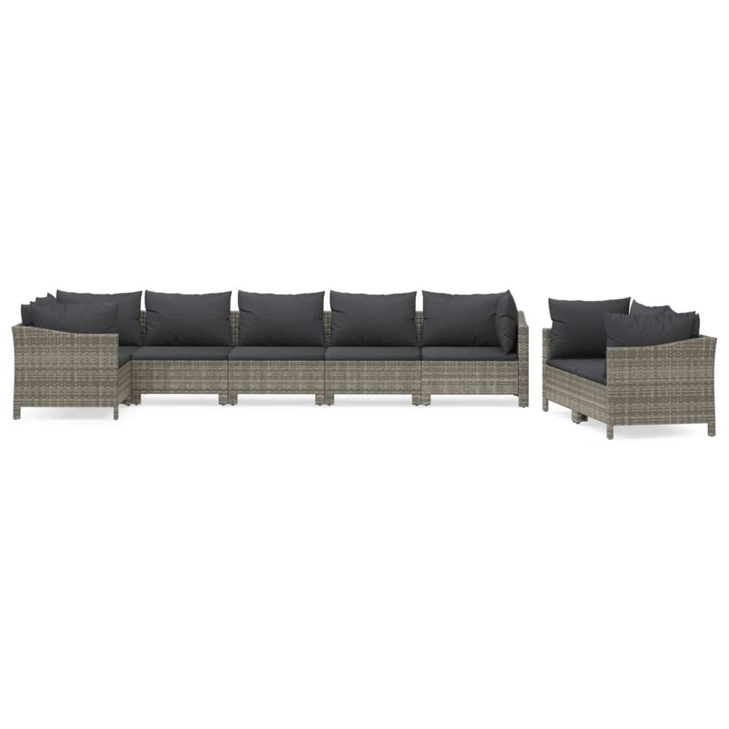 The Living Store - Salon de jardin 8 pcs avec coussins Gris Résine tressée - 2