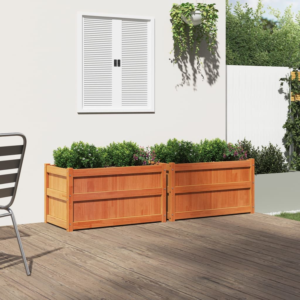 Lot de 2 Jardinières - Bacs à fleurs - Pots de fleurs cire marron bois de pin massif n2284l - 3