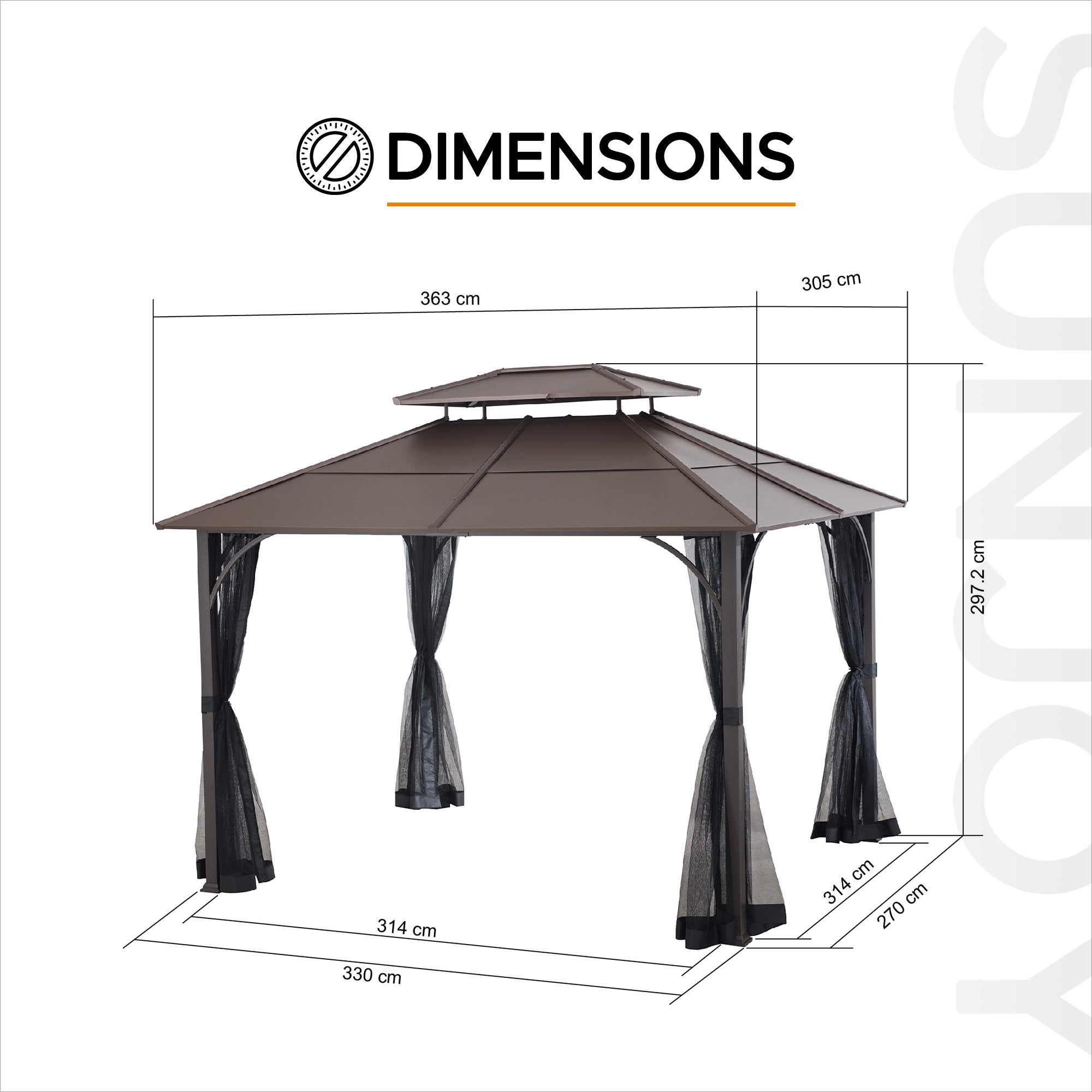 Tonnelle en acier KALDI - 307cm x 366cm, marron - 3