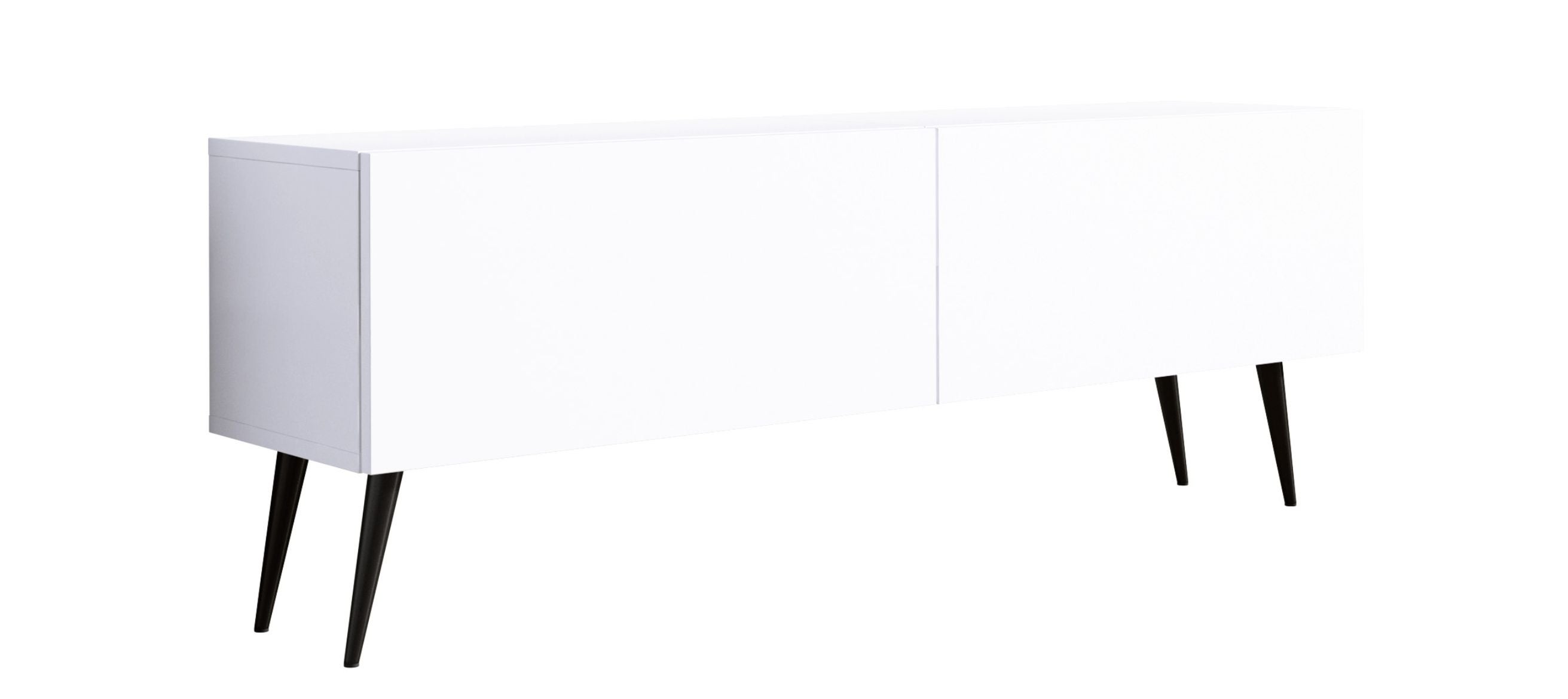 Szafka RTV : Biały Matowy, czarne nogi, 140 x 32 x 52 cm
