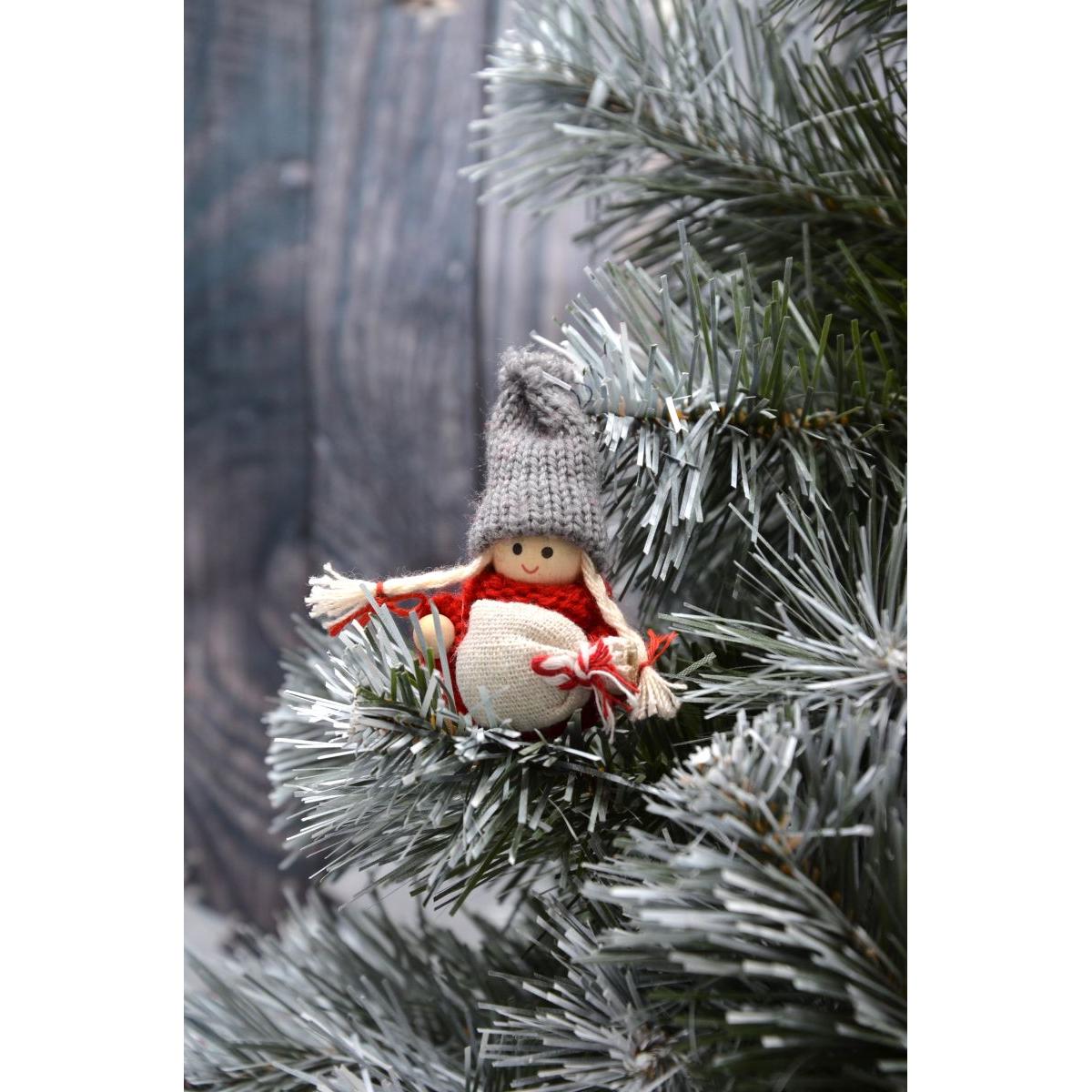 Laleczka dekoracyjna z workiem czerwona Girl 7,5 cm - 8