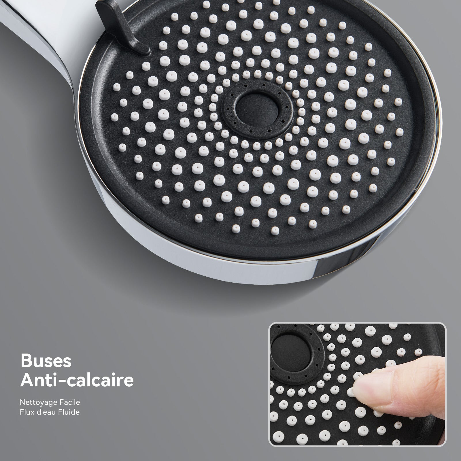 Auralum max Barre de Douche en Acier Inox avec Douchette 5 Jets,Réglable 700mm,Support Coulissant à 360°, Étagère de Rangement Incluse,Chrome - 7
