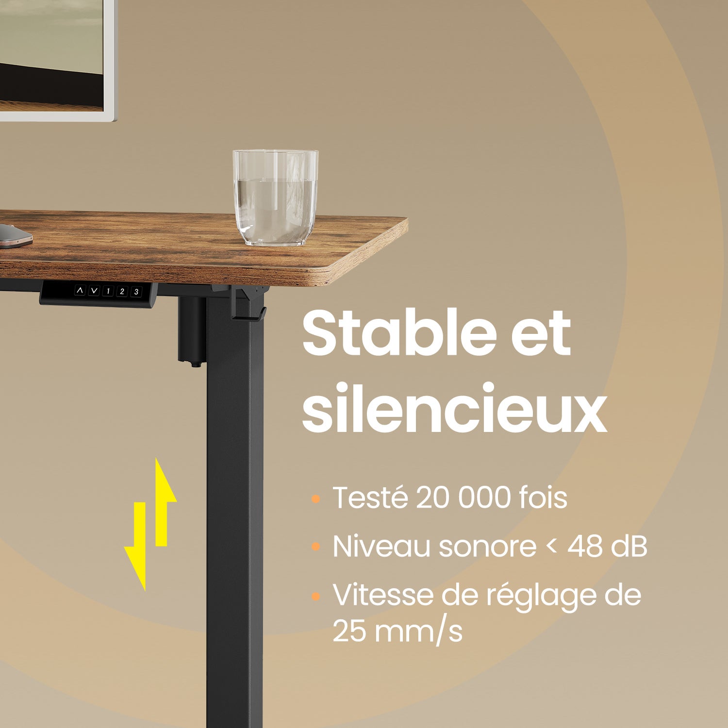 Cadre de bureau, sans plateau, support de bureau réglable en hauteur, 2 crochets, 3 hauteurs mémorisables, noir - 7