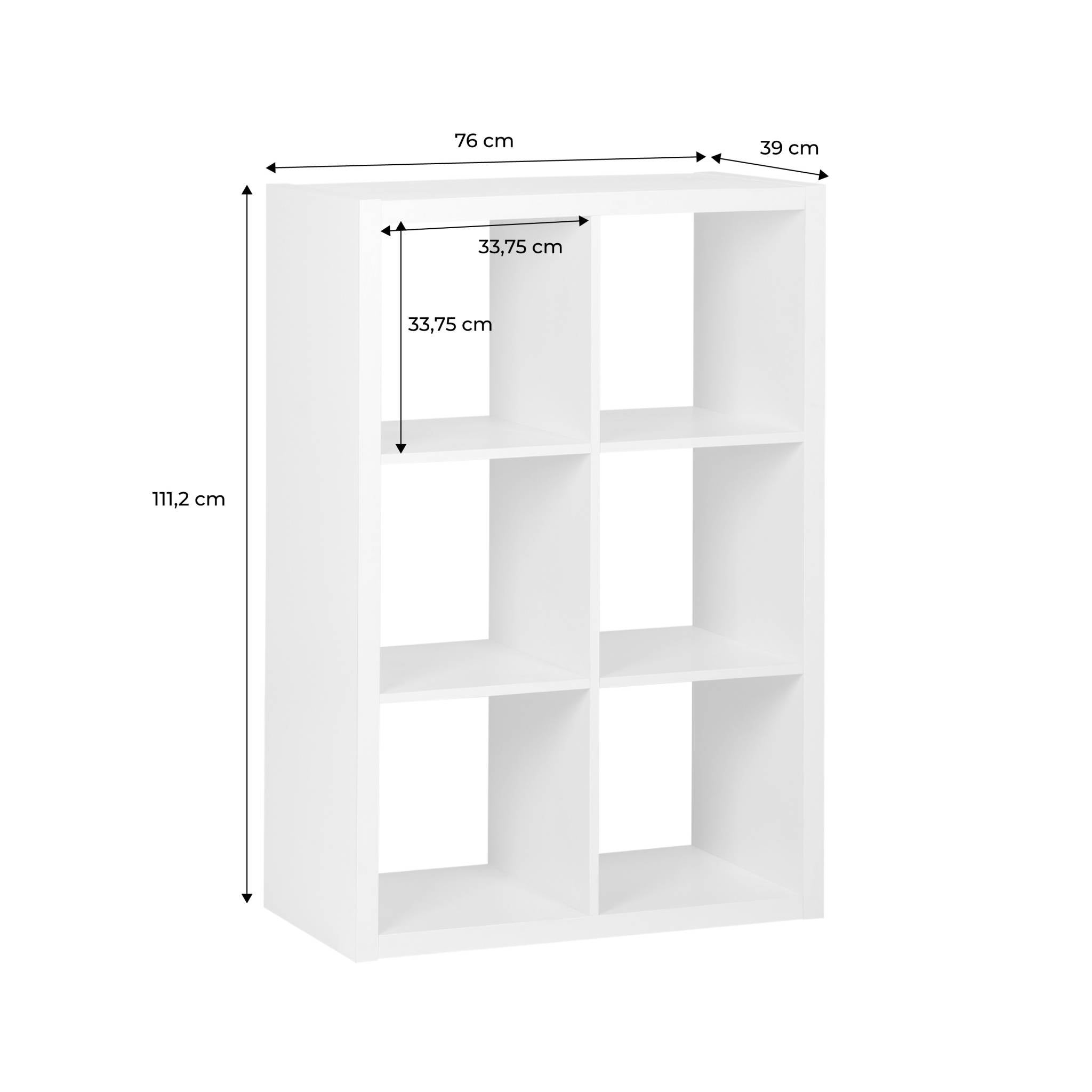 Etagère bibliothèque 2 niveaux 6 compartiments. casiers. effet bois blanc. L 111.2 x P 39 x H 76cm BASIKS - 4