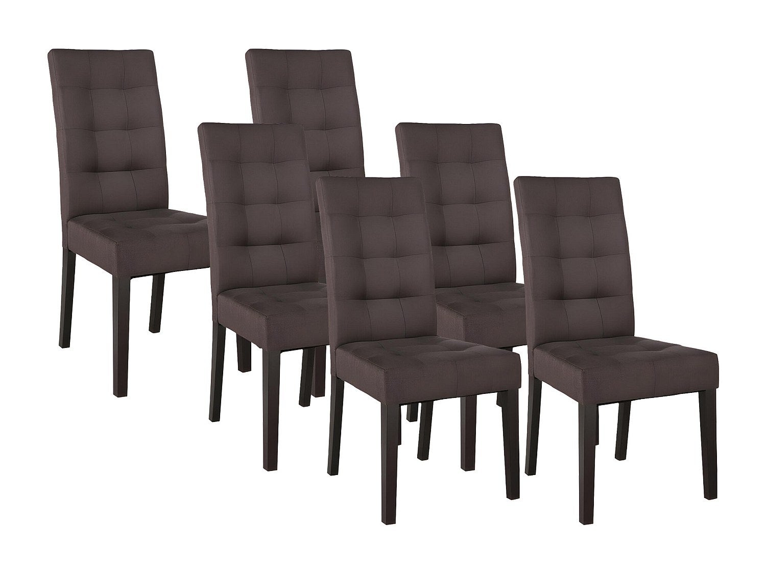 Komplet 6 krzeseł VILLOSA - Brązowa tkanina + Ciemne drewniane nogi