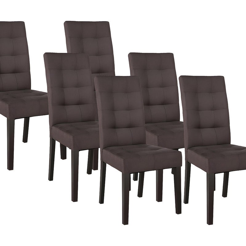 Komplet 6 krzeseł VILLOSA - Brązowa tkanina + Ciemne drewniane nogi