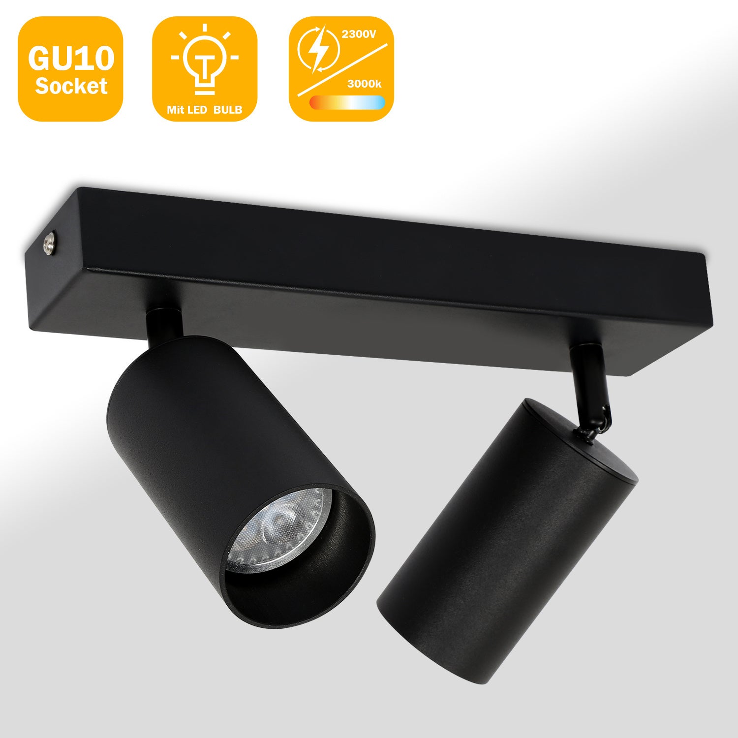 2 Spots de Plafond Orientables - Double Tube Réglable - Éclairage d'Ambiance pour Salon et Chambre - 6