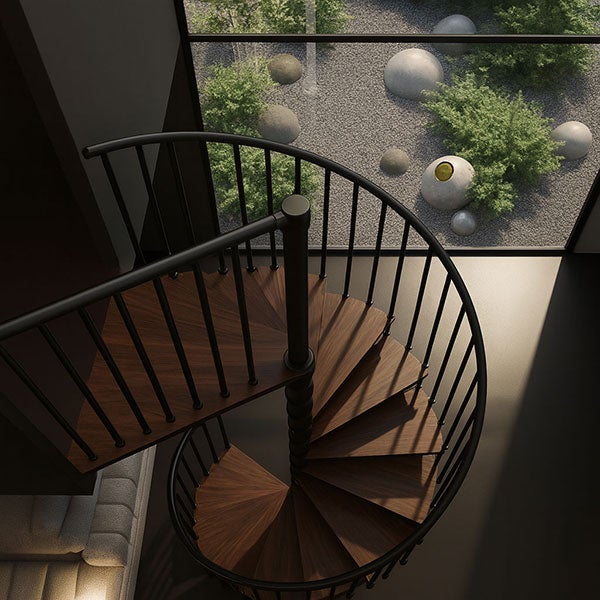 Escalier colimaçon 11 marches - Haut. à franchir 2.26 à 2.64m - Diam. 120cm - Trémie ronde - Struct. anthracite / marches noyer - PHOLA120/SAMNOY-11 - 4