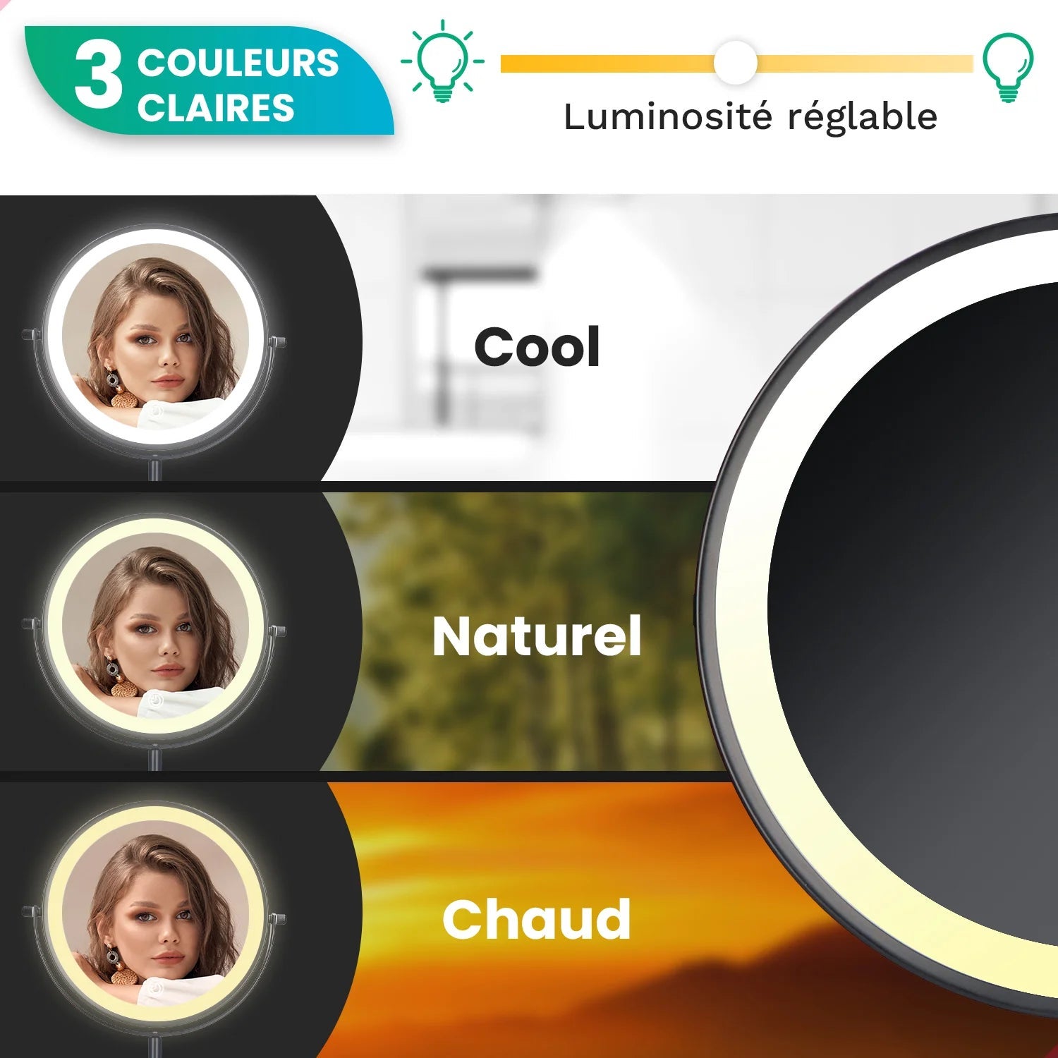 Mirlux Miroir de maquillage avec éclairage LED - Rechargeable - Grossissement x5 - Miroir de rasage - Miroir de salle de bain - Noir - 5