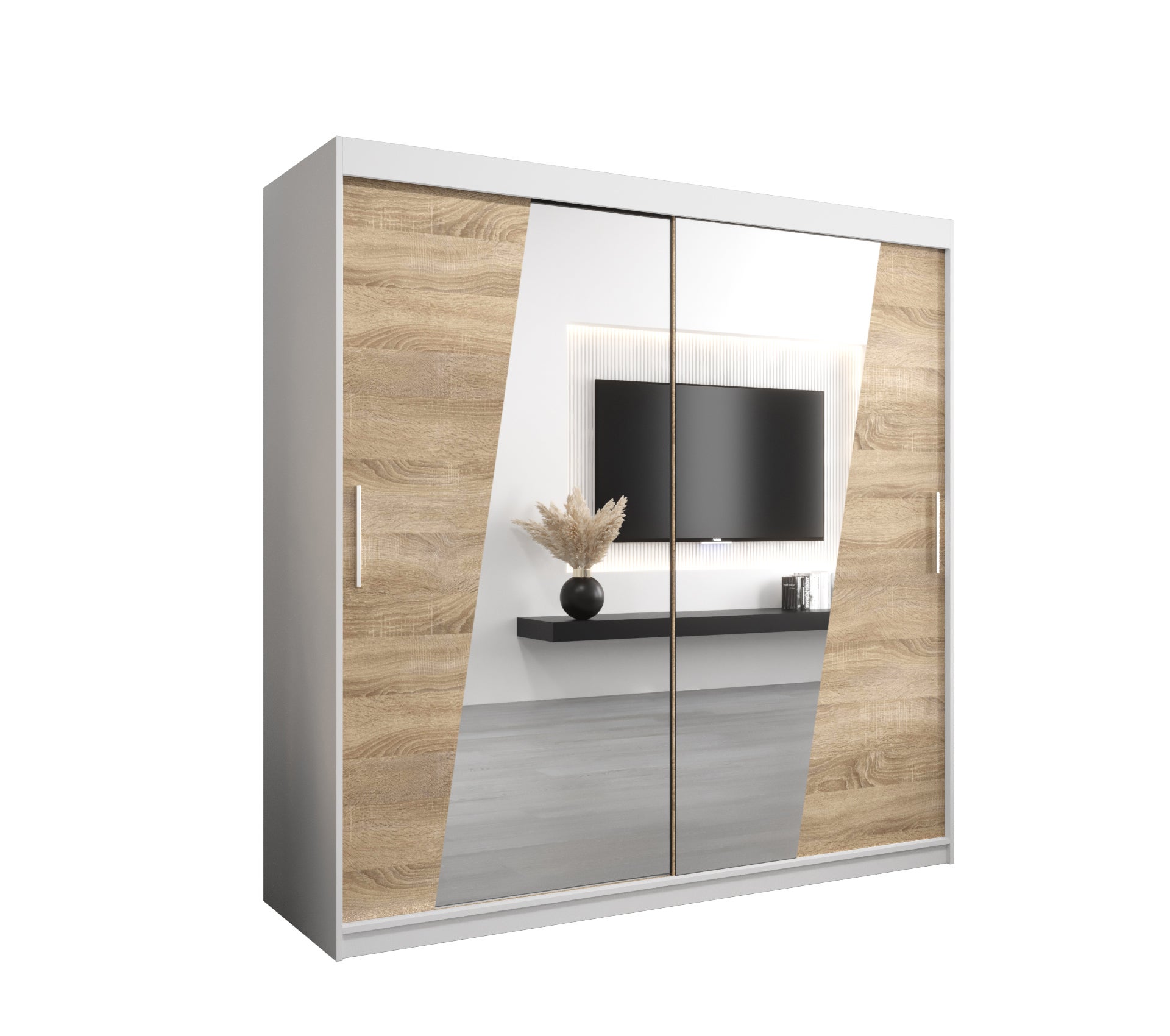Szafa przesuwna garderoba RHOMB 200 x 62 x 200 cm Biały + Sonoma - Abiks Meble