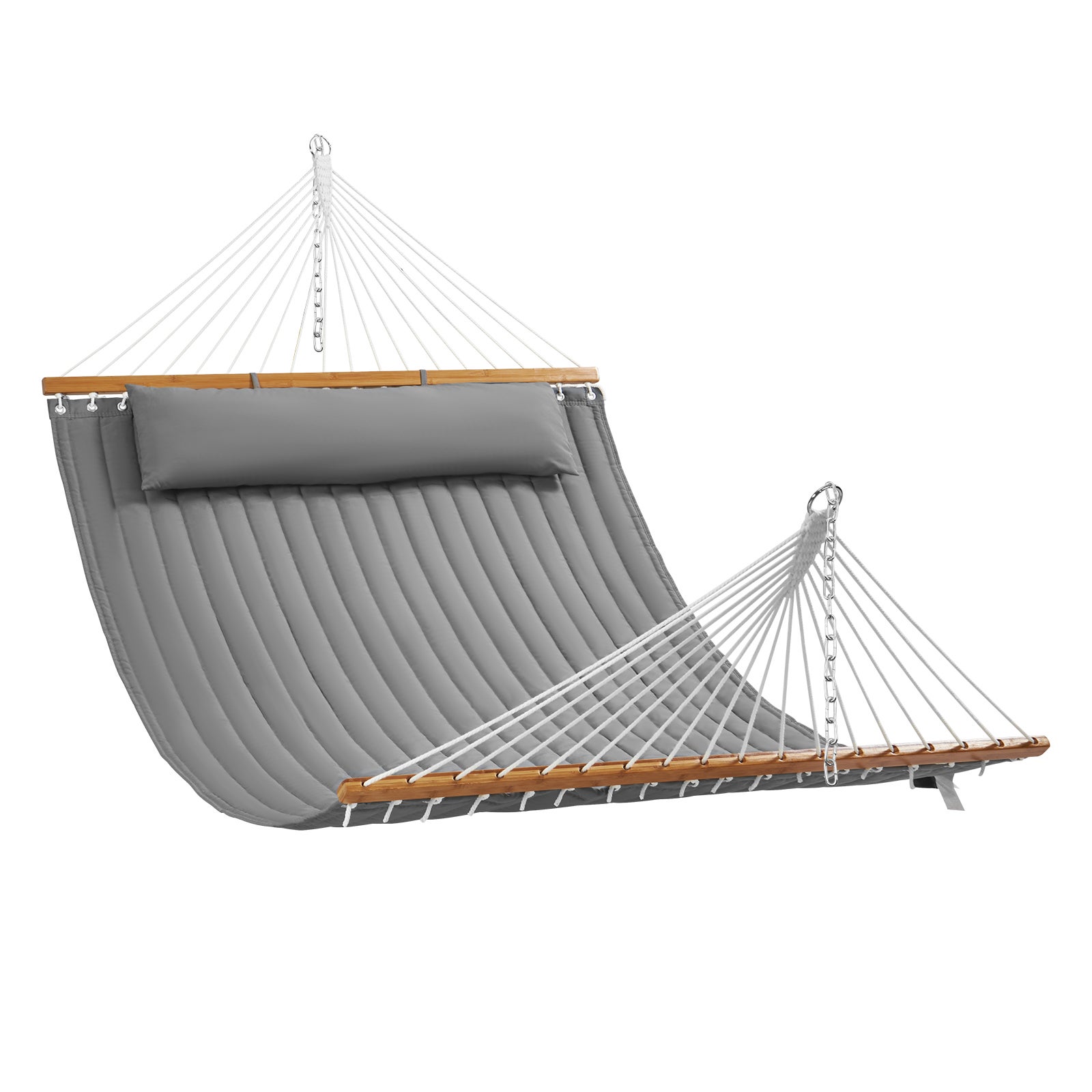 VEVOR Hamac Double en Tissu Matelassé, Hamac Double de 3,7m avec Barres D' écartement en Bois Dur, Hamac Matelassé de 2 Personnes avec Oreiller Amovible,Chaînes pour, Patio,Cour,Plage,Capacité de 218kg