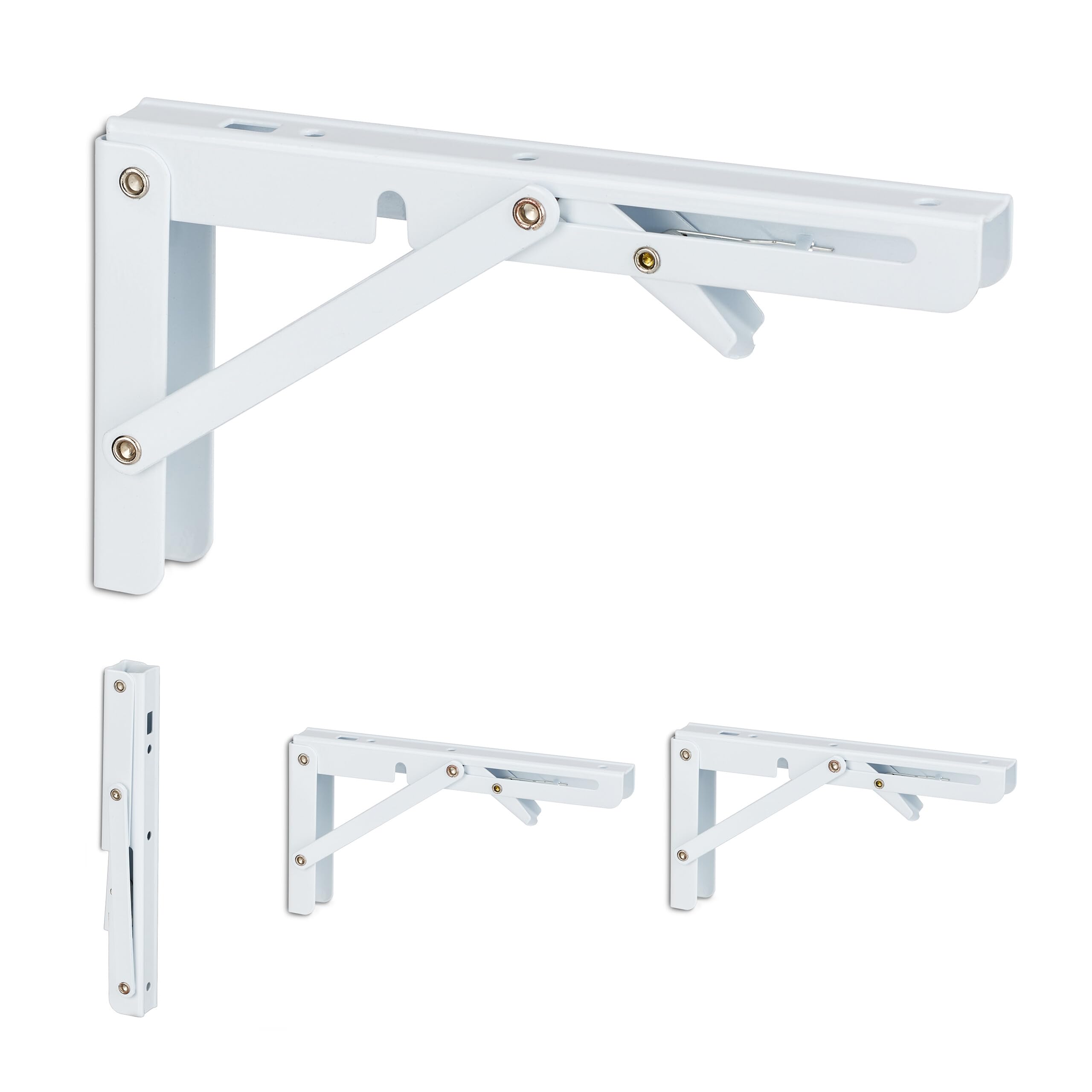 Zestaw 4 wsporników ściennych, składane mocowania do ściany, podpórki, metalowe, wys. x szer. x gł.: 11 x 3 x 20 cm, białe