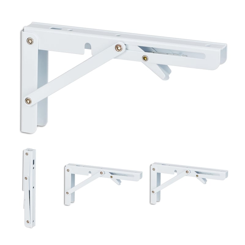 Zestaw 4 wsporników ściennych, składane mocowania do ściany, podpórki, metalowe, wys. x szer. x gł.: 11 x 3 x 20 cm, białe