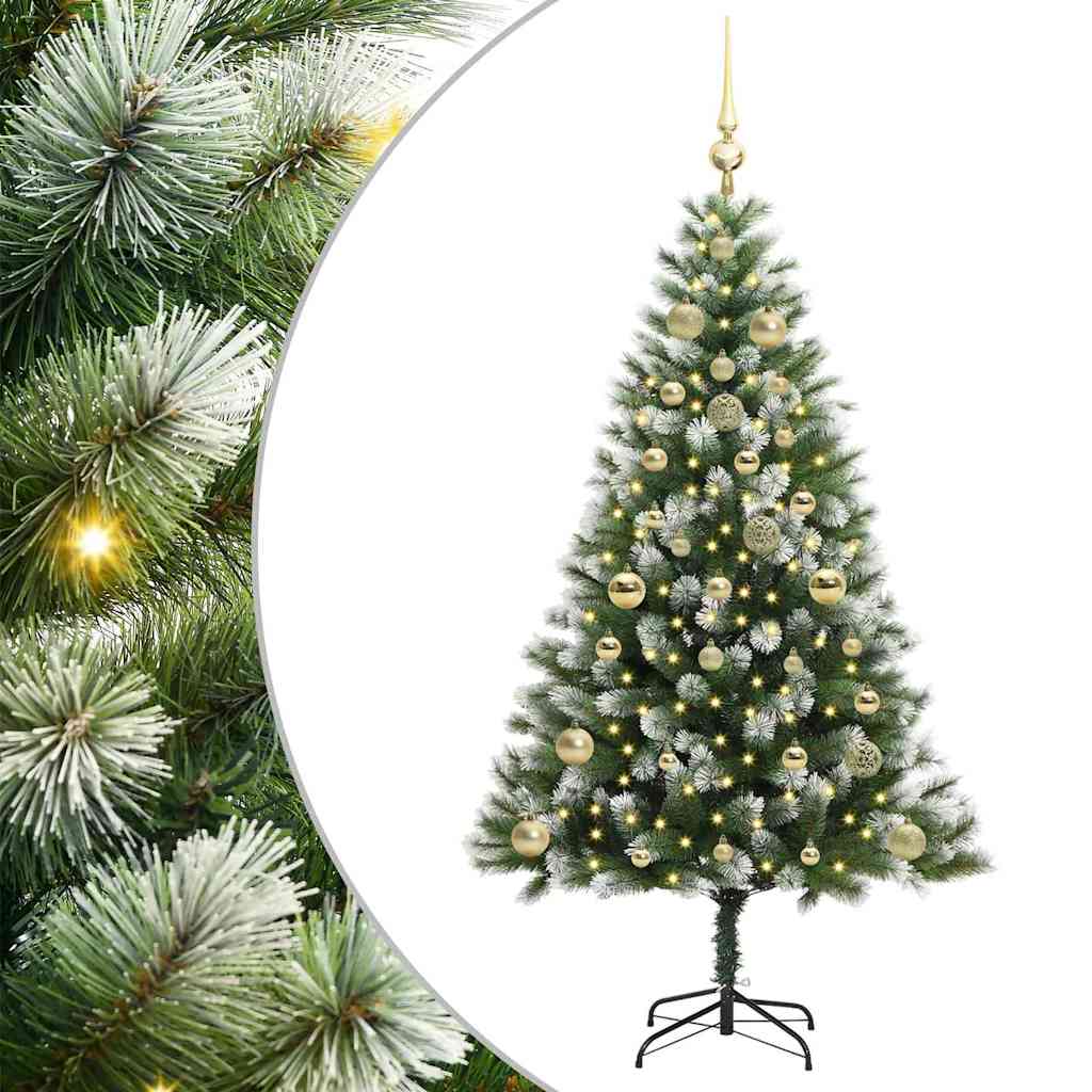 VidaXL Albero Di Natale Artificiale 150 Cm | Con Neve Floccata E 150 LED Bianco Caldo, Sottile, Con Base In Acciaio - 4