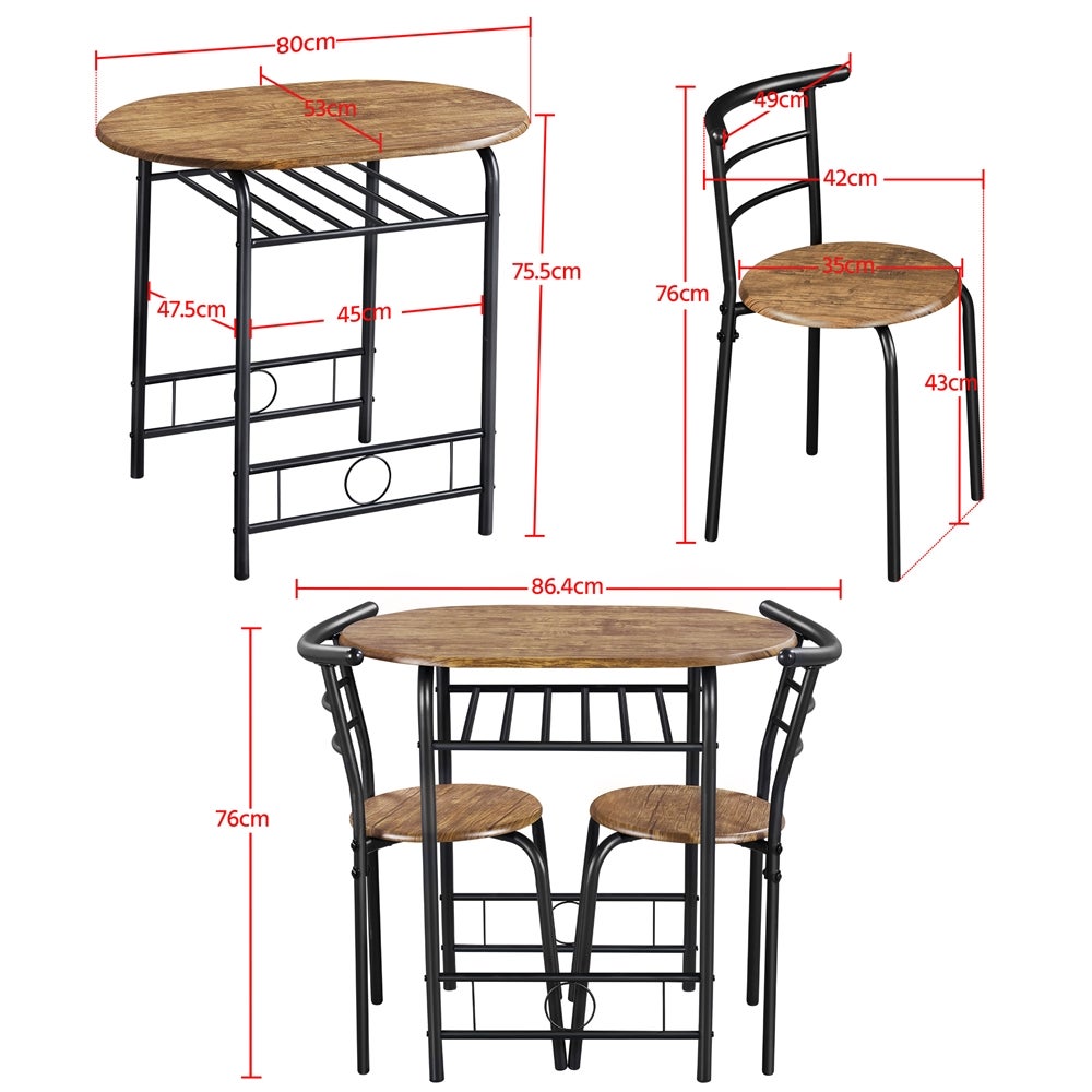 Ensemble Table à Manger Ronde avec 2 Chaises, Ensemble de Meubles 3 Pièces avec Porte-Bouteilles, Brun Clair Yaheetech - 4