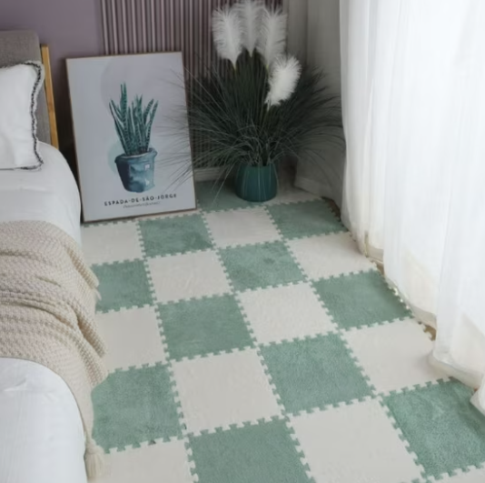 12pcs tapis de sol en peluche, dalles de sol emboîtables en mousse EVA, tapis insonorisant, convient aux enfants et aux animaux domestiques (blanc). - 5