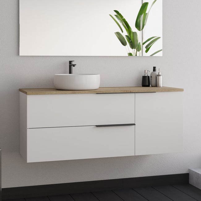 Meuble suspendu sous vasque avec panier à linge ADEL BLANC 120 cm - Maison Meuble suspendu sous vasque avec panier à linge ADEL BLANC 120 cm - Maison