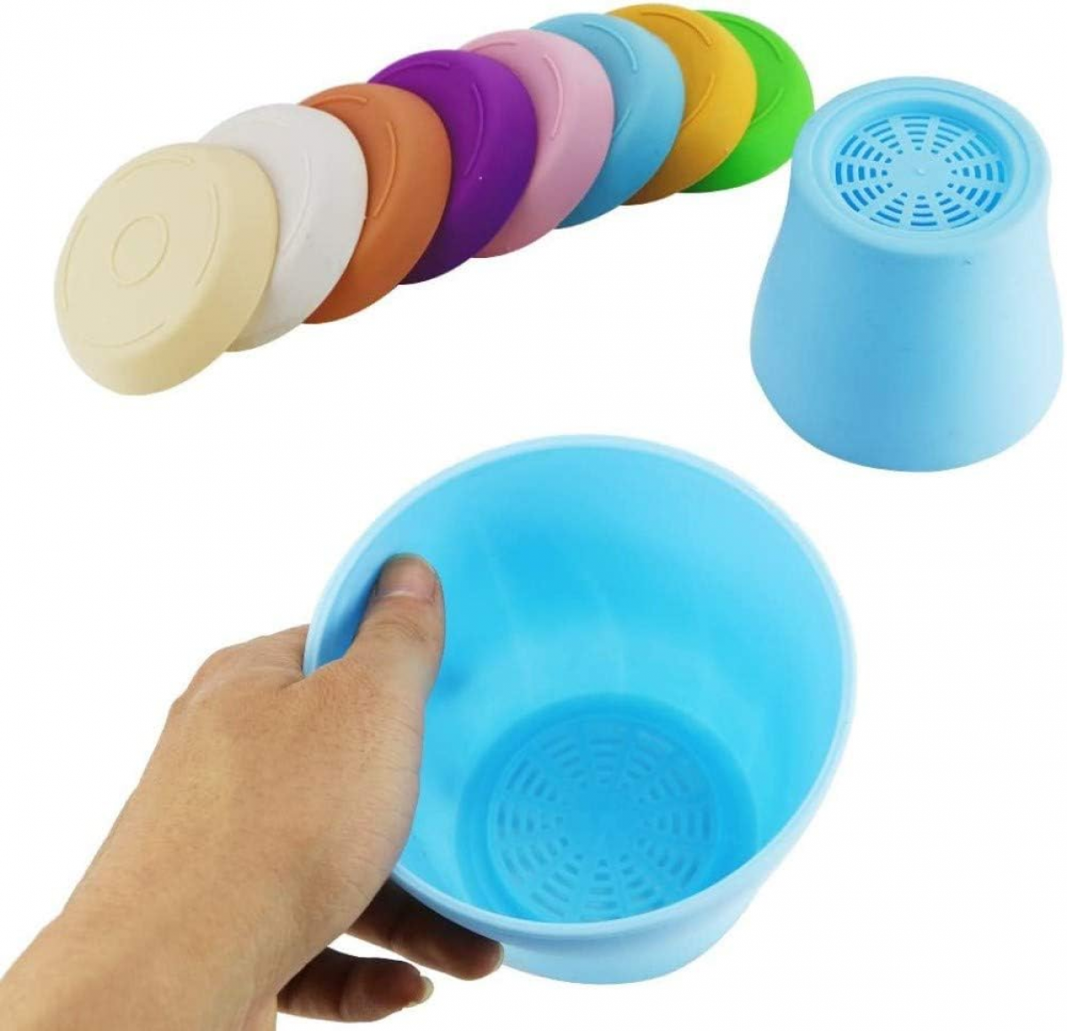 Lot de 8 pots de fleurs en plastique colorés de 14 cm, 8 couleurs, avec plateau, pour le bureau et la maison (14 x 12 cm) - 4