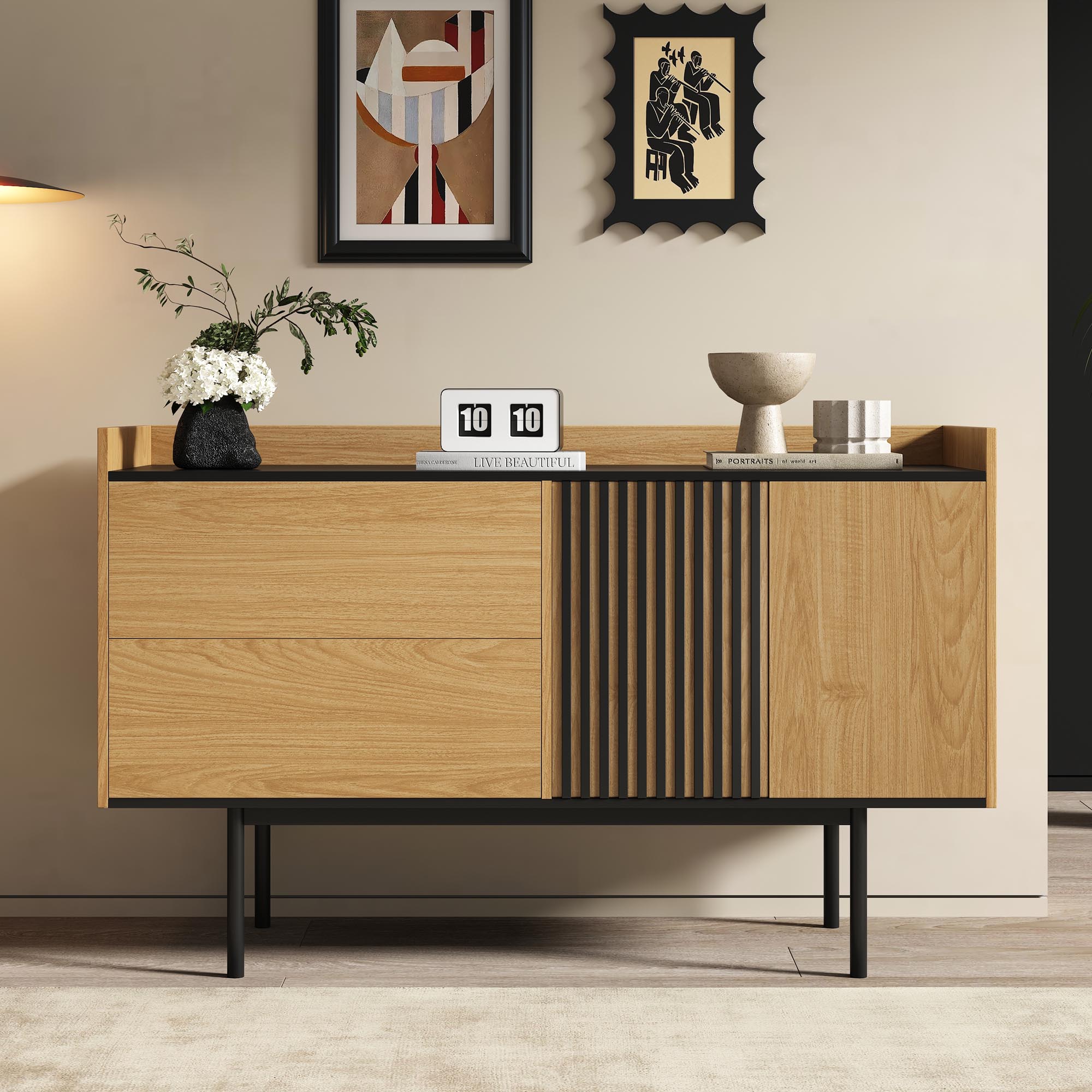 Credenza noce intarsiata con intagli 2 ante + 6 cassetti art. im857
