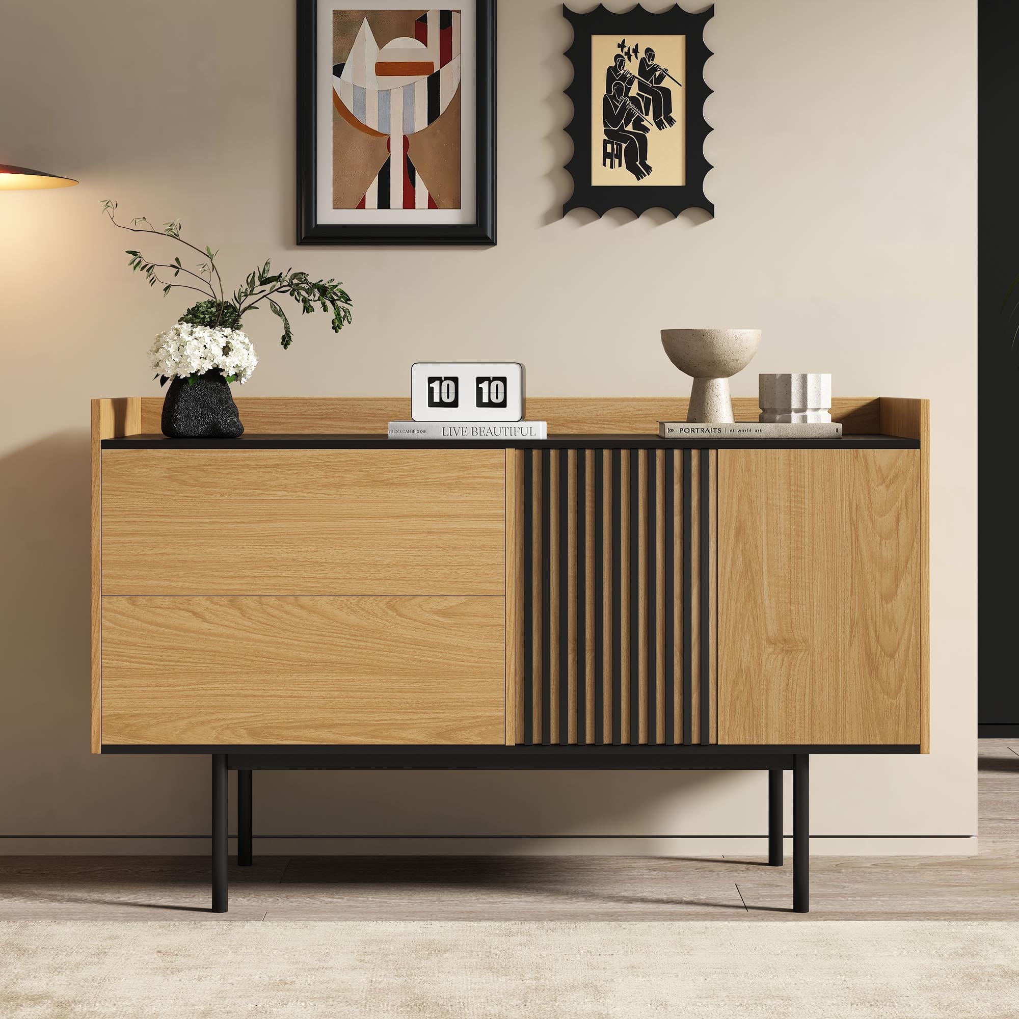 Credenza noce intarsiata con intagli 2 ante + 6 cassetti art. im857 Credenza noce intarsiata con intagli 2 ante + 6 cassetti art. im857