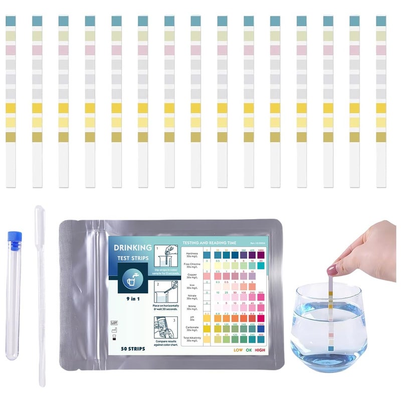 50 szt. Pasków testowych do basenu 9 w 1, do testowania wody w basenach i spa, tester twardości wody do analizy pH i chloru