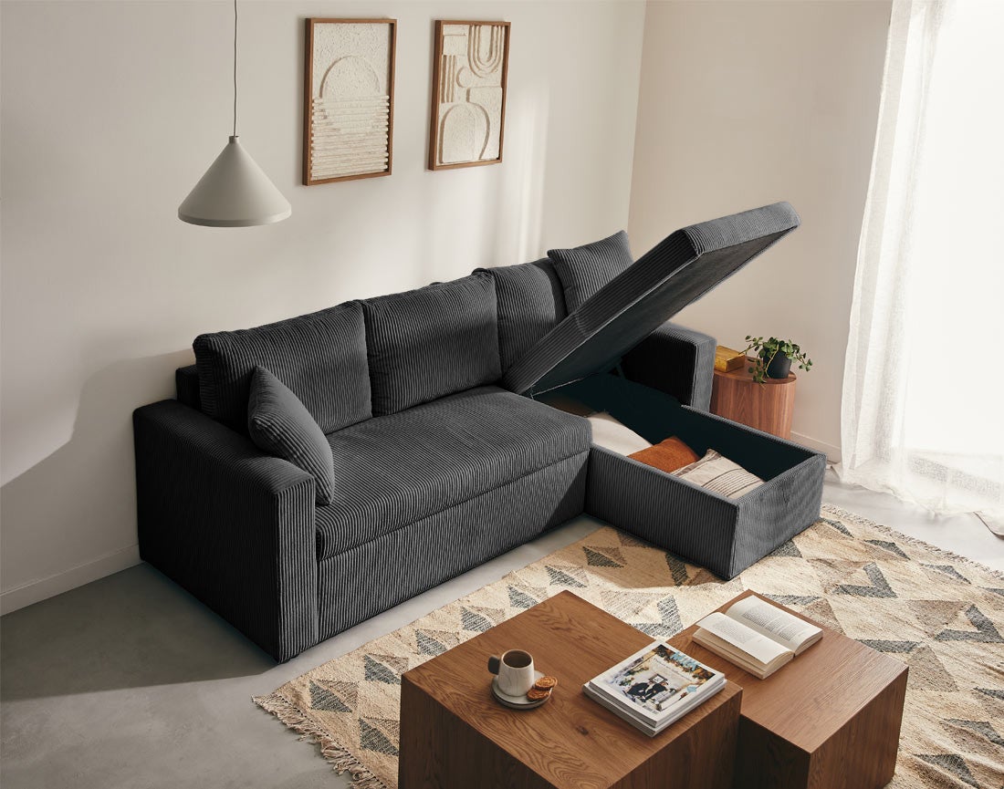 Canapé d'angle convertible 4 places en velours côtelé gris foncé - CYRUS - Best Mobilier - 2