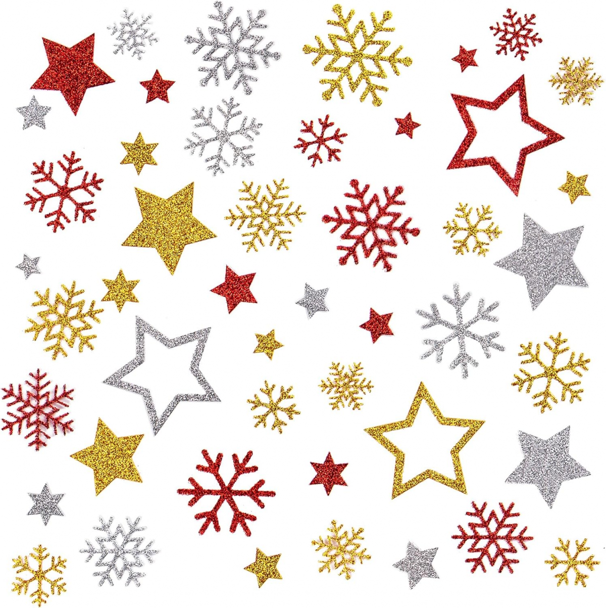 Norvens - Adesivi per finestre con fiocchi di neve glitterati, 152 pezzi, argento scintillante, adesivi natalizi per finestre, decorazioni natalizie, 8 fogli