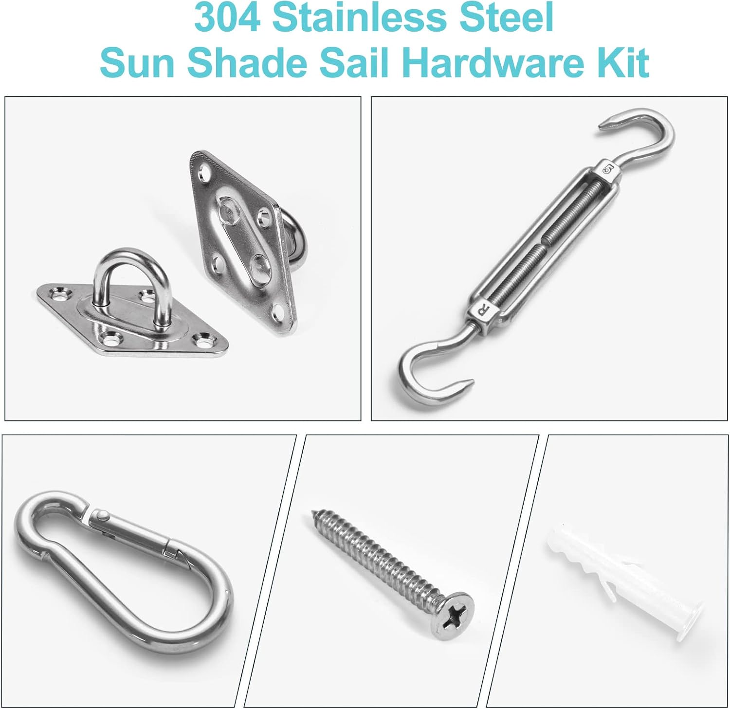 Kit Fixation Voile D'Ombre 40 Pièces – Acier Inox 304, Pour Terrase Jardin